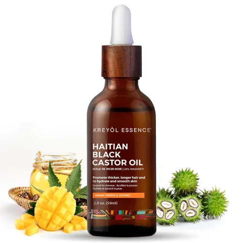 Miniatura 14 de Kreyol Essence - Aceite de ricino negro haitiano para piel y cabello, botella de vidrio, prensado en frío, sin hexano, cabello de aspecto más