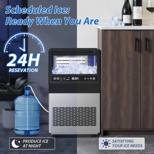 Miniatura 6 de Máquina de hielo comercial, 100 libras/24 horas debajo de la encimera/máquina de hielo independiente con entrada de agua de galón autocebante y agua