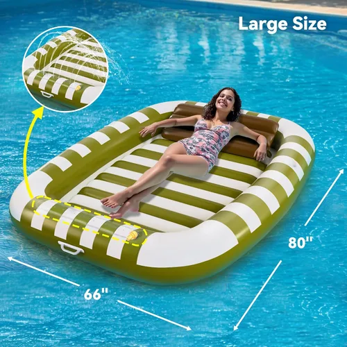 Miniatura 5 de Pool Wave - Flotadores inflables para tumbona de piscina, cama de bronceado grande de 80 x 66 pulgadas para adultos y niños, balsa flotante con Verde