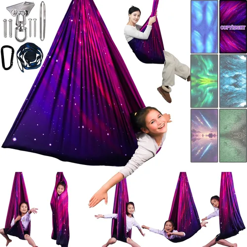 Miniatura 12 de Columpio sensorial para niños y adultos con capacidad para hasta 300 libras en interiores y exteriores, columpio de terapia de abrazo de doble capa