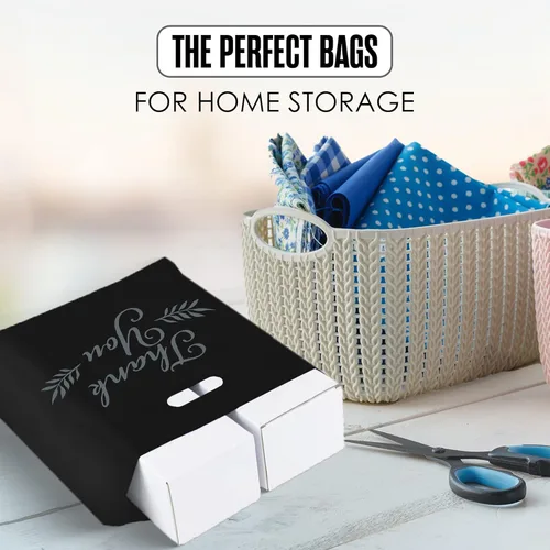 Miniatura 7 de Houseables Bolsas de mercancía Thank You, bolsa de compras al por menor, 16 x 18 pulgadas, 100 unidades, 1.75 mil de grosor, negro, blanco, asas