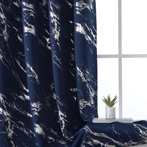 Miniatura 18 de WUBODTI Cortinas 100% Opacas de Mármol Beige de 63 Pulgadas de Largo 2 Paneles, Cortina Corta con Ojales de Impresión de Lámina Dorada Moderna