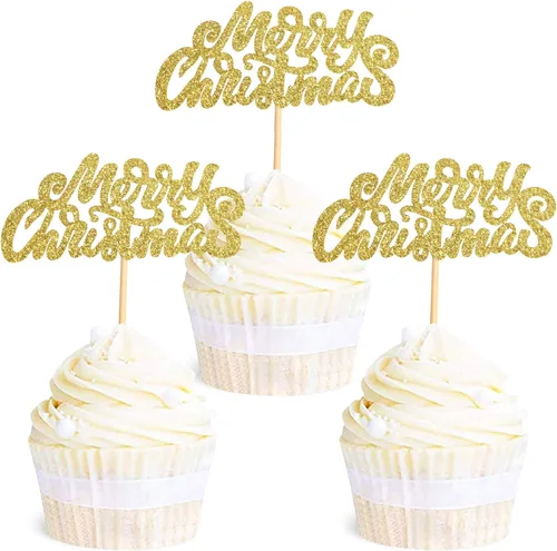 Miniatura 21 de Ercadio Paquete de 25 adornos para cupcakes de Papá Noel y elfo - Sombreros de Papá Noel con purpurina, sombreros de elfo, palillos para cupcakes