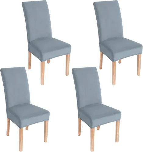 Miniatura 66 de smiry - Fundas para sillas de comedor de terciopelo elástico y suave, extraíbles, Terciopelo, Beige