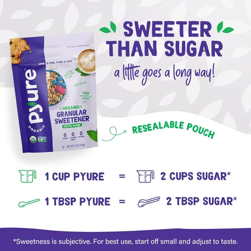 Miniatura 3 de Pyure Mezcla orgánica de stevia Sustituto de azúcar granulado con cero calorías y carbohidratos, apto para ceto, diabéticos y veganos, alternativa