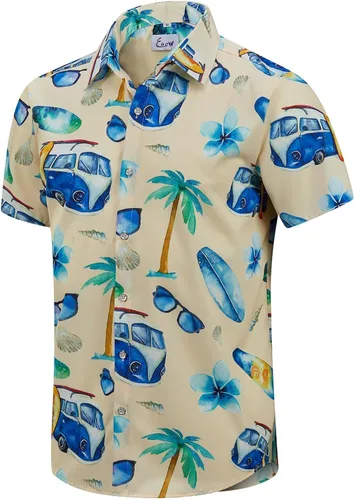 Miniatura 50 de EUOW - Camisas hawaianas para hombre de manga corta con botones, estampadas para la playa y el verano