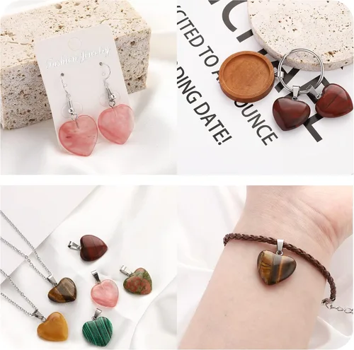 Miniatura 5 de Lezam - 24 piezas de colgantes en forma de corazón, luna y cruz de cristal curativo para hacer collares y joyas. Piedras naturales de cuarzo