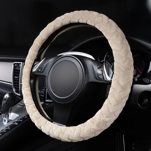 Miniatura 4 de Flying Banner - Funda para volante de auto, masajeador de terciopelo, fresca y cálida, tamaño universal de 15 pulgadas, para vehículos, Beige
