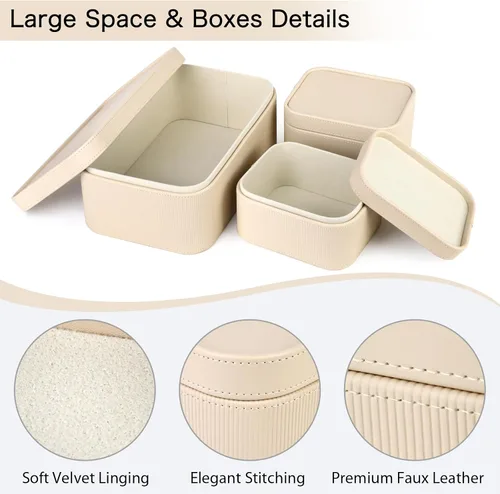 Miniatura 4 de HofferRuffer Cajas de almacenamiento decorativas de piel sintética, cestas de almacenamiento a prueba de polvo con tapas y bandejas, contenedores