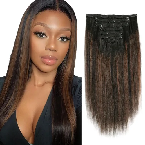 Miniatura 12 de Sassina - Extensión de pelo humano lacio con ondas, con clip, 8A, doble trama, italiano, grueso, extensiones de 10-22 pulgadas, 4.23 oz, 7