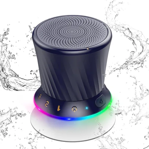 Miniatura 8 de Altavoz de ducha giratorio Bluetooth con luces RGB, altavoz portátil impermeable IPX5 con ventosa, mini altavoz Bluetooth 5.3 de graves profundos