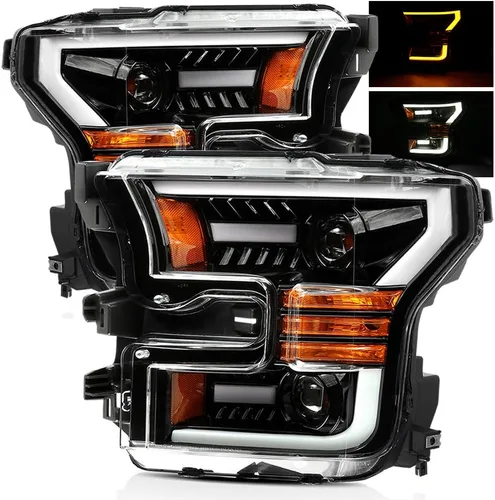 Miniatura 7 de AlphaRex PRO-Series Faros delanteros negros 15-17 para Ford F150 tipo halógena con tubo LED negro doble proyector con luz DRL/señal secuencial/luz