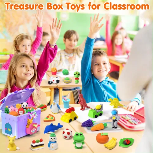 Miniatura 3 de Palmatte 140 piezas de mini borradores de animales a granel premios para niños, caja del tesoro, juguetes para el aula, recompensas