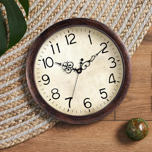 Miniatura 3 de KECYET Reloj de pared de 12 pulgadas, relojes de pared vintage operados con pilas, de cuarzo, silenciosos, sin tictac, estilo retro rústico, A_bronce
