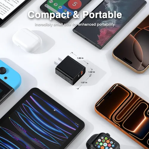 Miniatura 5 de Cargador de pared USB C de 20 W para iPhone 17/16/15/14/13/13 Mini/13 Pro Max/12/12 Pro/12 Pro Max Cube, paquete de 2 unidades de doble puerto