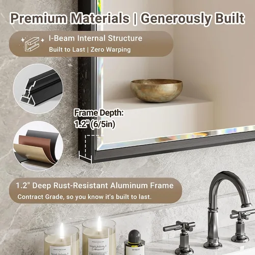 Miniatura 3 de Espejo para baño con marco negro de 22x30 pulgadas, espejo de tocador rectangular biselado negro, espejo de metal negro mate antióxido para pared