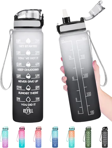 Miniatura 17 de Enerbone Botella de Agua, A Prueba de Fugas Sin BPA y Tóxicos, Botella de Agua Motivacional con Horarios para Beber y Pajita, Botella de Agua