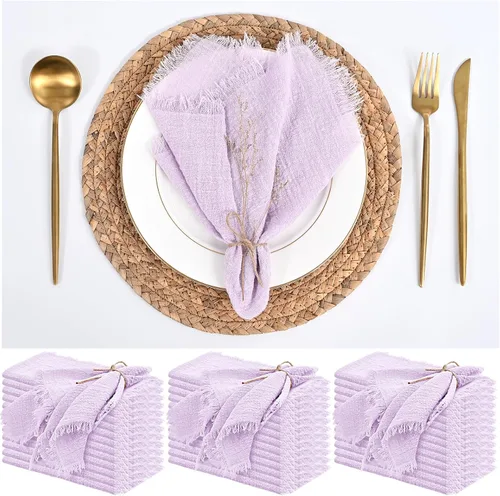 Miniatura 21 de Paquete de 12 servilletas de lino y algodón beige de 16 x 16 pulgadas, hechas a mano con flecos, servilletas de tela suave, lavables y rústicas
