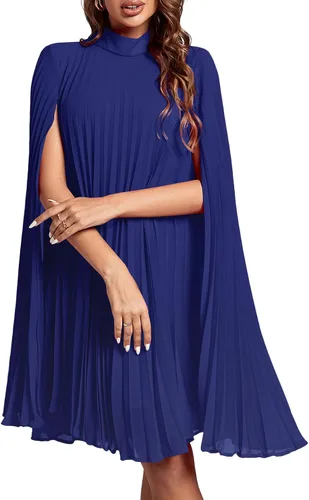 Miniatura 15 de Rooscier Vestido midi de fiesta plisado con cuello alto falso y espalda abierta para mujer