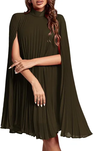 Miniatura 10 de Rooscier Vestido midi de fiesta plisado con cuello alto falso y espalda abierta para mujer