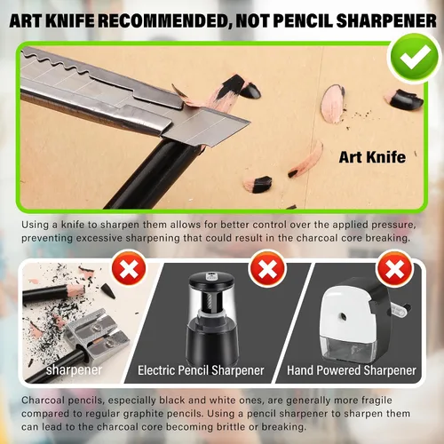 Miniatura 3 de KALOUR Juego de Dibujo de Carboncillo de Colores Pro, 12 Piezas de Lápices de Tiza Pastel para Bocetos, Sombreado, Mezcla, Retrato, Carboncillo