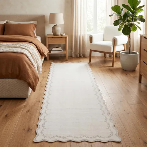 Miniatura 62 de GarveeHome Alfombra de entrada festoneada, 2 x 3, color azul sólido, lavable, alfombra floral para entrada interior, alfombra floral antideslizante