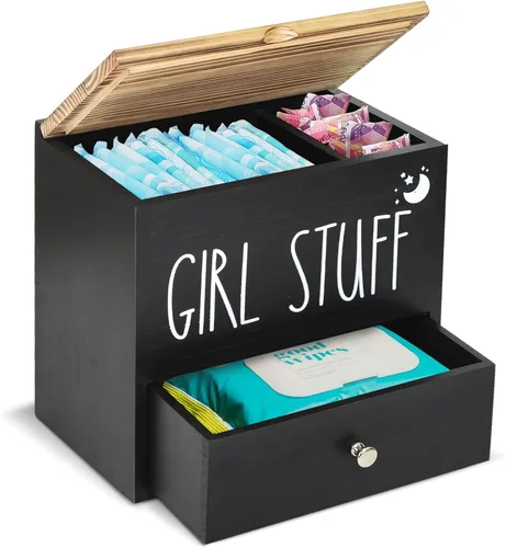 Porta tampones para decoración y almacenamiento de baño, organizador de productos femeninos de madera con cajón y tapa, caja de accesorios de baño