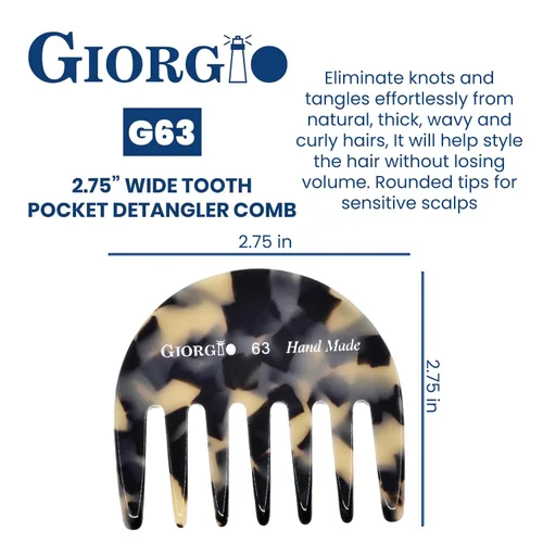 Miniatura 3 de Giorgio G63 Peine desenredante para mujeres - Dientes anchos, tamaño de bolsillo y para viajes para cabello grueso, mojado o seco. Cuidado diario