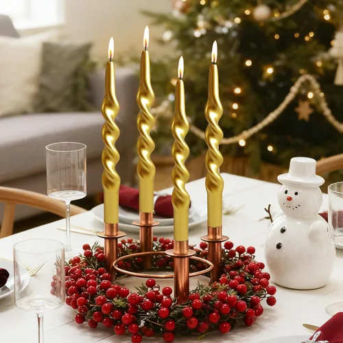 Velas en espiral de Navidad, velas cónicas doradas, 10 pulgadas, sin perfume, para regalo de invierno, vacaciones, Navidad, decoración del hogar,