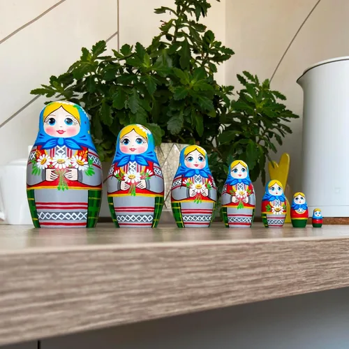 Miniatura 8 de AEVVV Juego de 7 muñecas rusas de anidación - Muñeca Matryoshka en vestido tradicional bielorruso - Muñeca rusa con acianos, espiguillas y flores