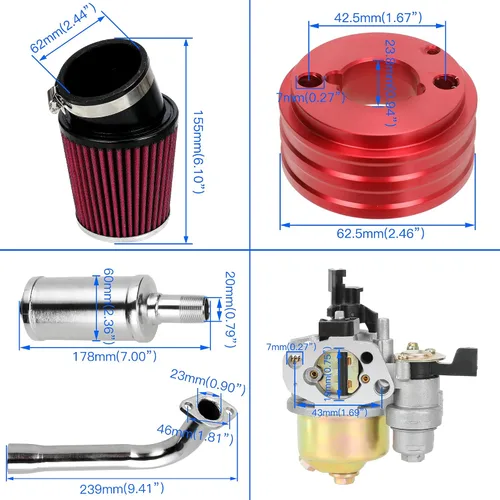 Miniatura 6 de YOXUFA Kit de silenciador de tubo de escape de carburador de 212 cc para Predator 212cc 224cc 196cc 200 6.5hp motor Coleman CT200U BT200X CT200U-EX