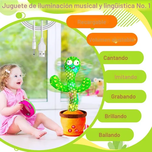 Miniatura 2 de Juguetes recargables para bebés, juguete de cactus que habla y baila para bebé, volumen ajustable, canto, imitación, repetición, juguetes infantiles