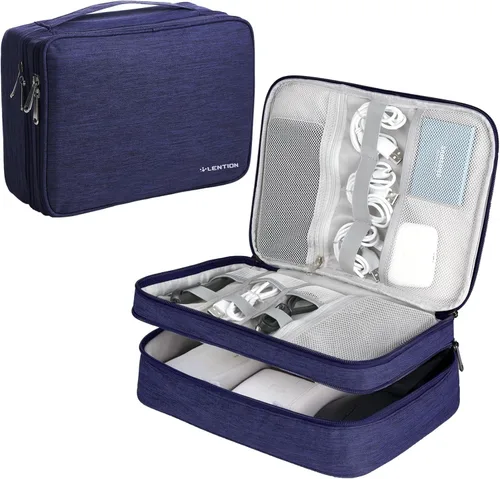 Miniatura 11 de LENTION Estuche organizador de electrónica premium con asa, bolsa grande de viaje con múltiples compartimentos para tableta, cargadores de MacBook