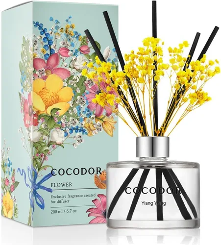 Miniatura 21 de COCODOR Juego de Difusor de Varillas de Junco con Flores / 6.7 oz / Eucalipto Limón / Difusor de Aroma con Varillas Fragancia para el Hogar Difusor