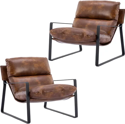 Miniatura 14 de Ya-Home Silla de Acento Mid-Century, Silla Lateral Cómoda con Reposabrazos de Tela Chenille, Silla de Ocio Tapizada con Marco de Metal Negro