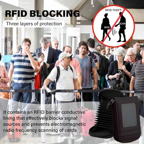 Miniatura 16 de RFID mini organizador de tarjetas de crédito, cuero auténtico, billetera compacta con visor de identificación, S, Negro
