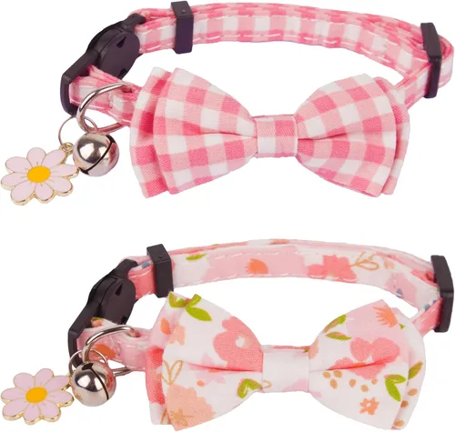 Miniatura 4 de ADOGGYGO Collar de gato de otoño con cascabel de corbata de moño extraíble, paquete de 2 hojas de otoño para Acción de Gracias collar de moño
