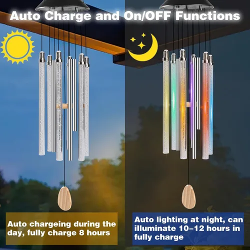 Miniatura 3 de Bursvik Campanas de viento solares para exteriores, 6 tubos LED con 4 tubos de aluminio, campanas de viento con cambio automático de color, regalos