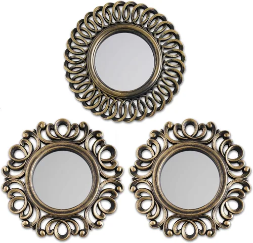 Miniatura 8 de BONNYCO Espejos dorados para pared, paquete de 3, espejos redondos de pared para dormitorio y decoración del hogar. Espejos decorativos de sala