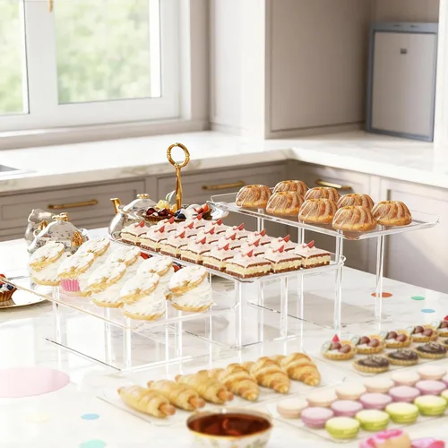 Miniatura 6 de HeiMma Juego de 5 exhibidores de mesa de postre, soportes de exhibición de postres de acrílico transparente para cupcakes, postres, pastelería