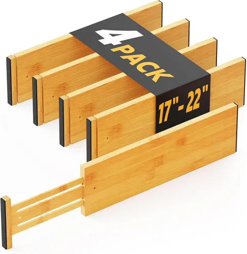 Miniatura 8 de SpaceAid Paquete de 4 separadores de cajones de bambú, 4.65 pulgadas de alto ajustable de 12.5 a 17 pulgadas, organización expandible para ropa