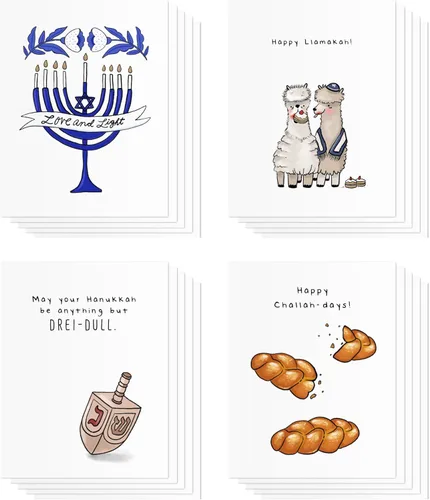 Miniatura 9 de Tarjeta Divertida de Hanukkah – Saludo Festivo con Juegos de Palabras, Blanca por Dentro, Perfecta para Amigos, Familia, Colegas