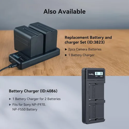 Miniatura 7 de SMALLRIG Batería USB-C de repuesto de 3500 mAh para Sony NP-F550, 3H completamente cargada, fuente de alimentación para luces LED, monitores, Azul