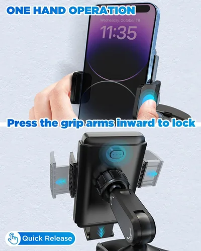 Miniatura 5 de IPOW Soporte de clip para teléfono del tablero del automóvil, rotación de 360 grados, soporte de abrazadera para teléfono del tablero y volante