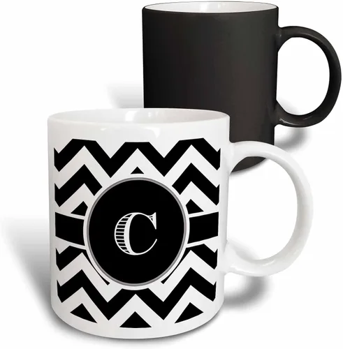 Miniatura 8 de 3dRose Taza verde bicolor con monograma de cheurón en blanco y negro con inicial C de 11 oz