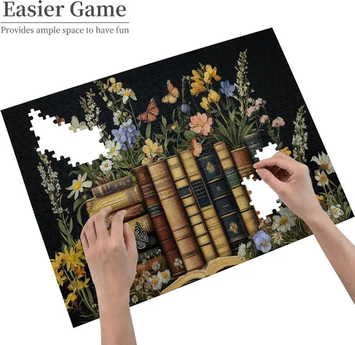 Miniatura 4 de Flores y libros, rompecabezas para adultos de 500 piezas, rompecabezas de madera, lluvia de ideas para adultos y decoración del hogar, ideal