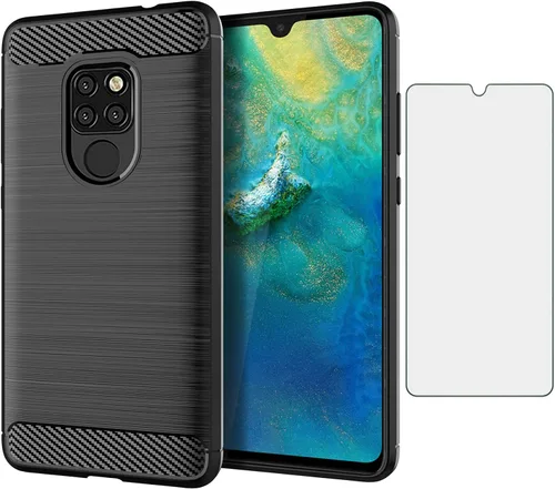 Asuwish Funda de teléfono para Huawei Mate 20 con protector de pantalla de vidrio templado y accesorios para celda, TPU suave, cuerpo completo, Negro