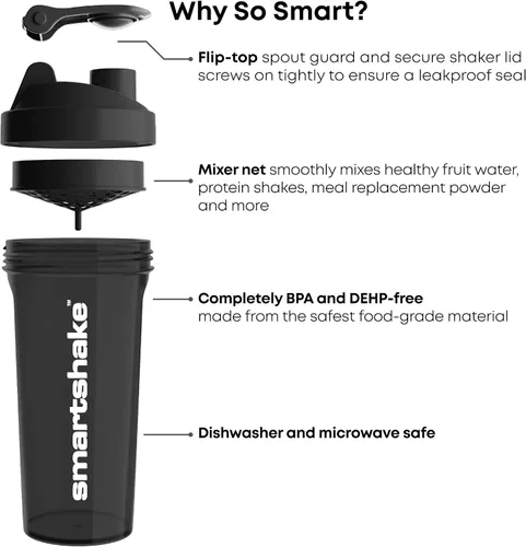 Miniatura 5 de Smartshake O2GO ONE - Botella mezcladora de proteínas de plástico de 27.1 fl oz, 27 onzas, tapa de rosca a prueba de fugas, sin BPA, unisex