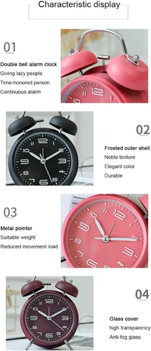Reloj despertador de campana doble de 4 pulgadas con retroiluminación, silencioso sin tictac, funciona con pilas, despertador de despertador alto