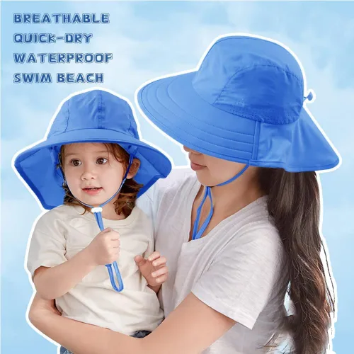 Miniatura 65 de Sombrero de verano para niños pequeños con solapa para el cuello, impermeable, sombrero de natación para niños, protección UV, sombrero de playa